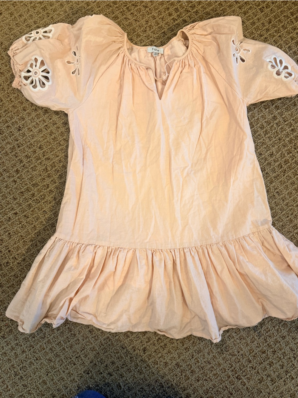 Fate Blush Pink Eyelet Sleeve Mini Dress